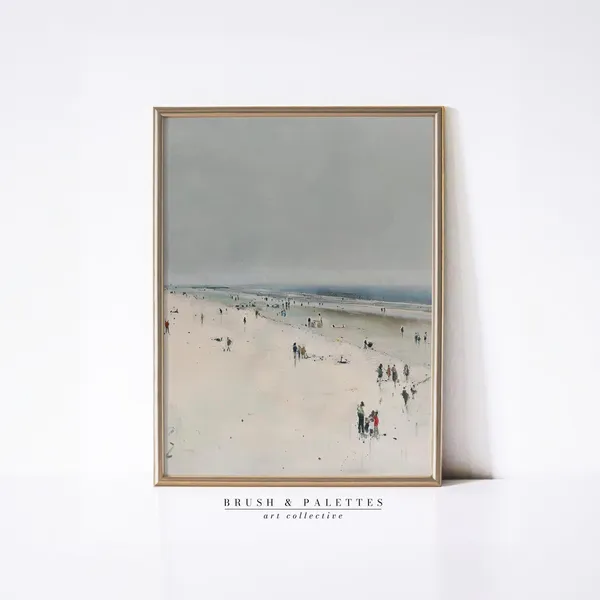 Beach Stroll Scene Minimalist Seaside Art Print