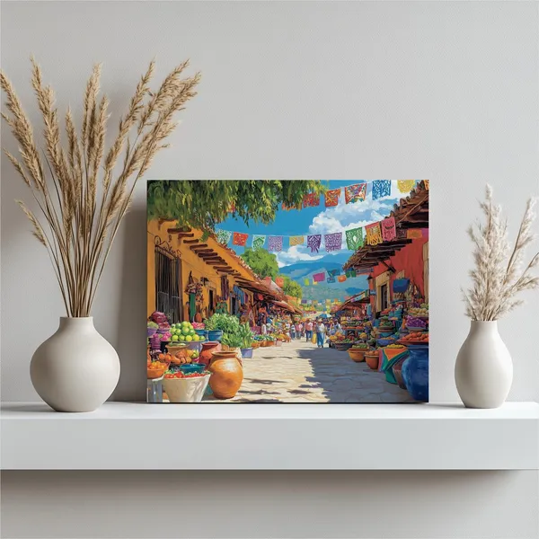 Vibrant Mexico Art Print, Colorful Market Scene