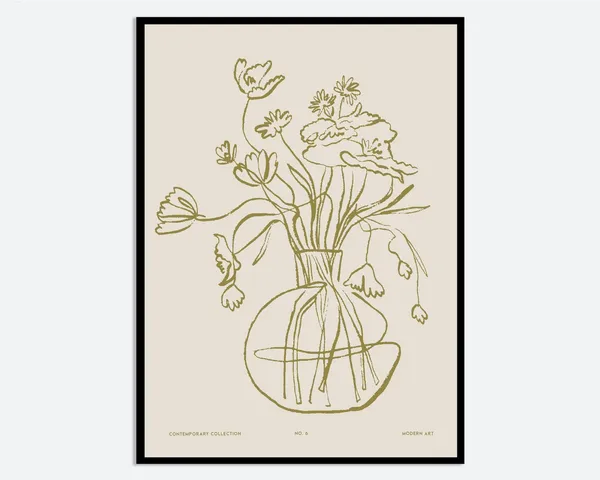 Flowers In Vase, Contemporary Botanical Art Print