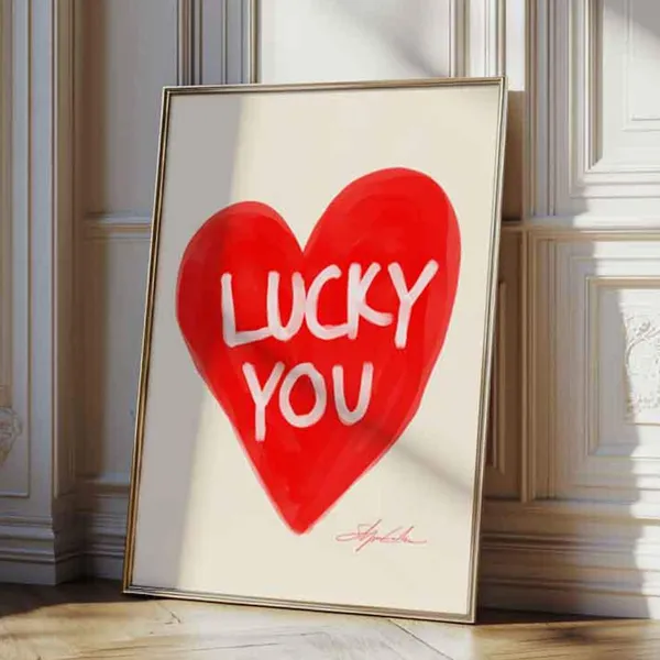 Lucky You Red Heart Typography Art Print