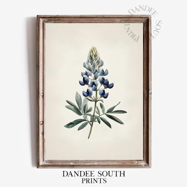 Blue Watercolor Floral Art Print, French Country