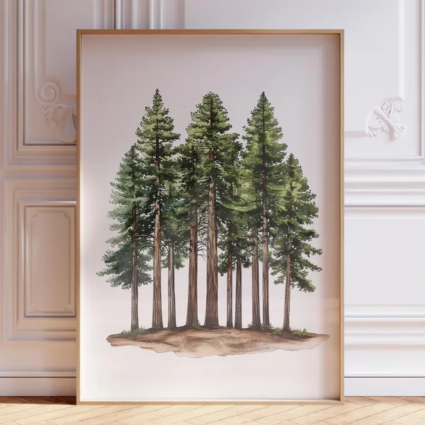 Woodsy Lake House Pine Tree Forest Art Print
