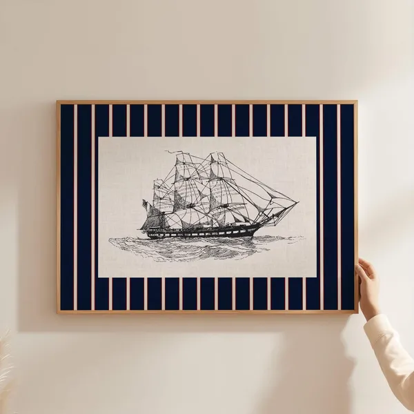 Nautical Ship Sketch Vintage Coastal Art Print