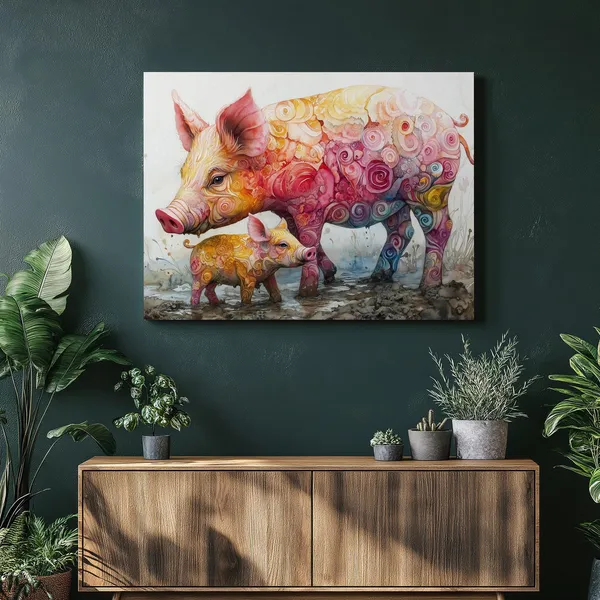 Joyful Pigs Watercolor Art Print, Farmhouse Decor