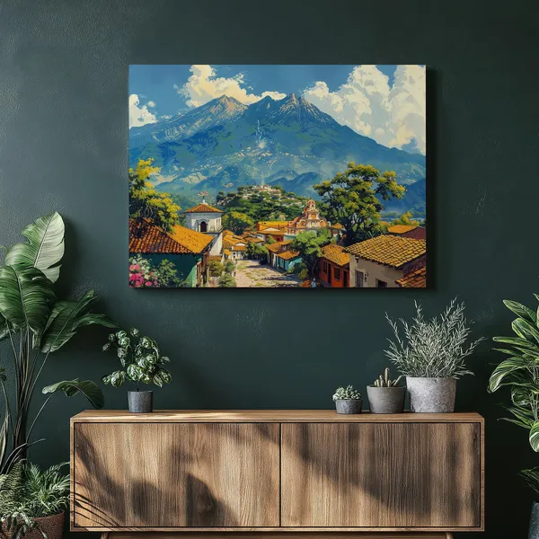 El Salvador Mayan Pyramid Market Travel Poster