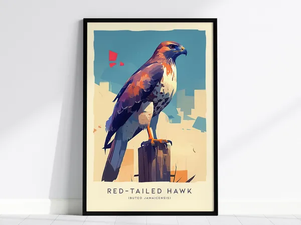 Red-Tailed Hawk Print, Modern Rustic Wildlife Art