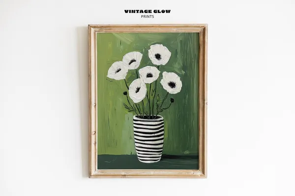 Abstract Green Floral Botanical Vase Art Print