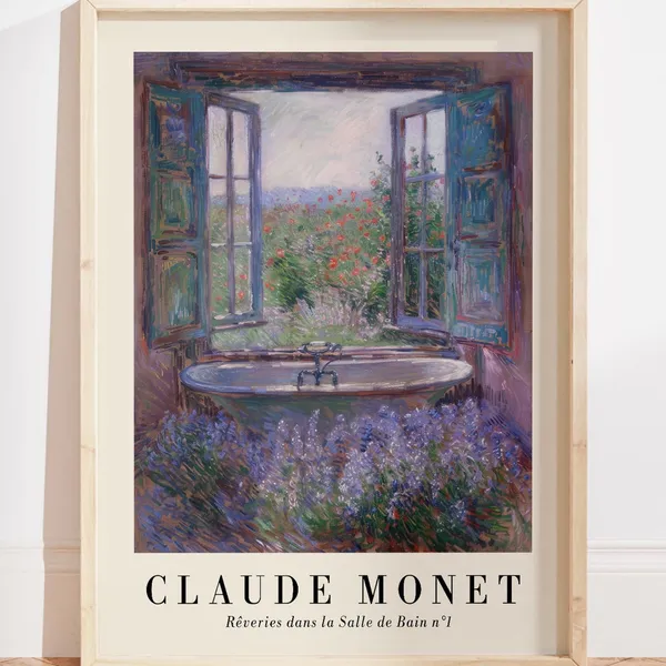 Floral Monet Bathroom Art Print, Whimsical Countryside