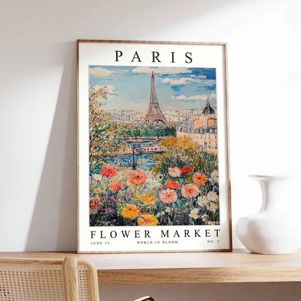 Paris Flower Market Travel Poster, French Floral Decor