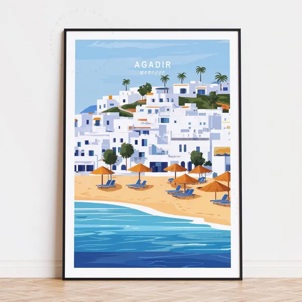 Agadir Travel Poster, Morocco Wall Art Print