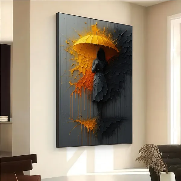 Bold Abstract Woman With Yellow Umbrella Art Print