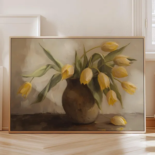 Yellow Tulip Vintage Floral Still Life Art Print
