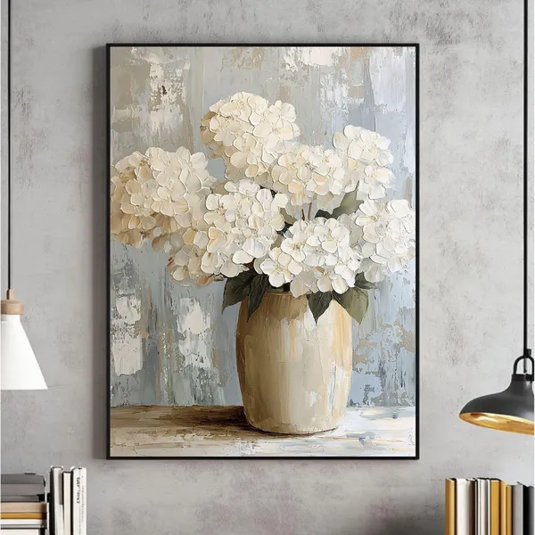 White Hydrangeas Vintage Farmhouse Botanical Art Print
