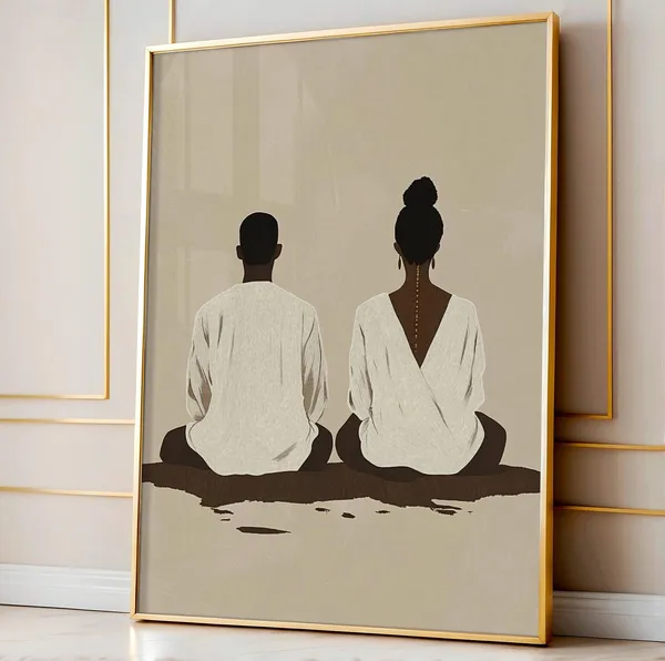 African Couple Prayer Art Print, Afrocentric Minimalist Faith