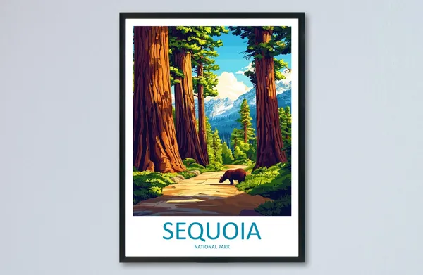 Sequoia Travel Poster, National Park Forest Illustration