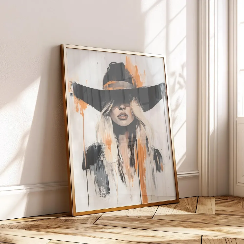 Blonde Cowgirl Portrait, Abstract Boho Western Art Print