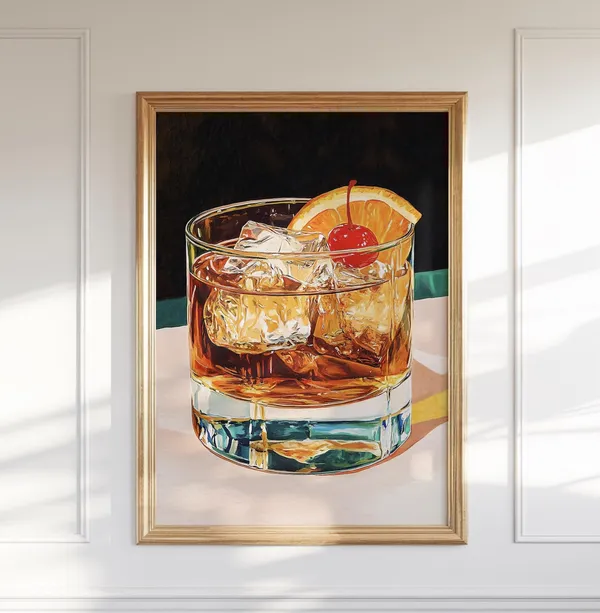 Vintage Whiskey Cocktail Art Print, Classic Bar Decor