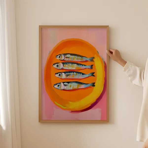Sardine Oil Poster, Funky Fish Bathroom Art