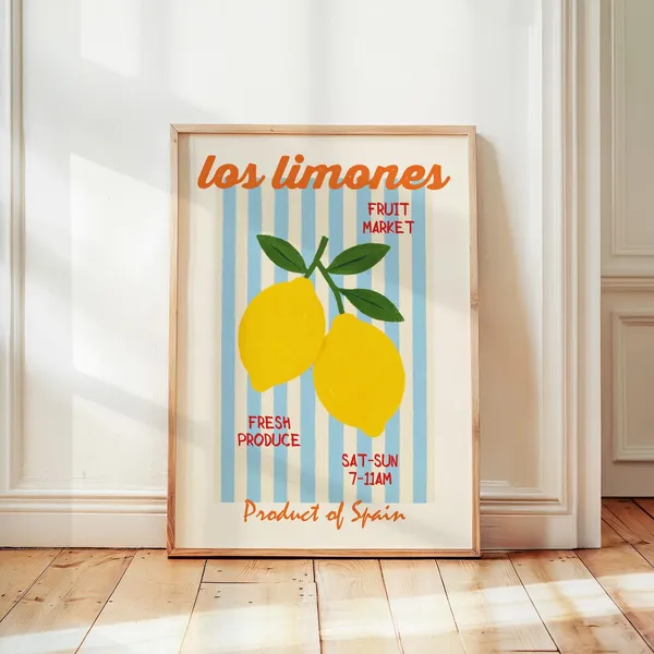 Lemons Art Print, Retro Modern Kitchen Wall