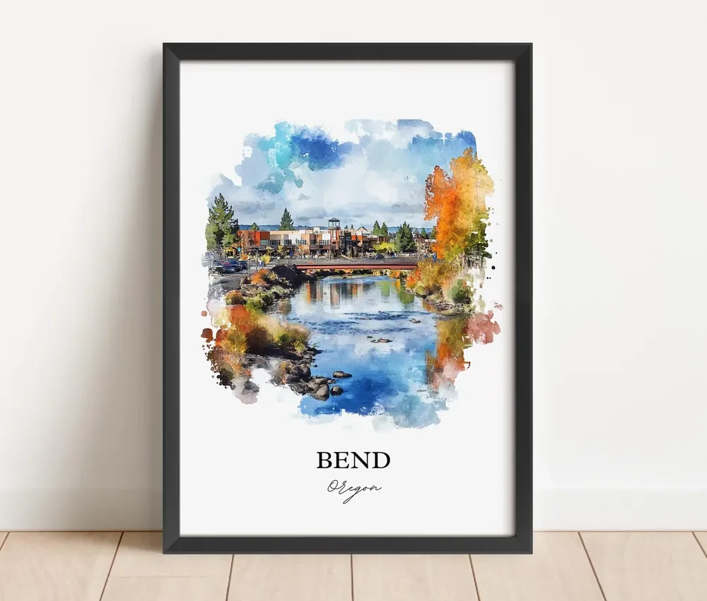 Bend Oregon Watercolor Travel Poster, Art Print - Image 2