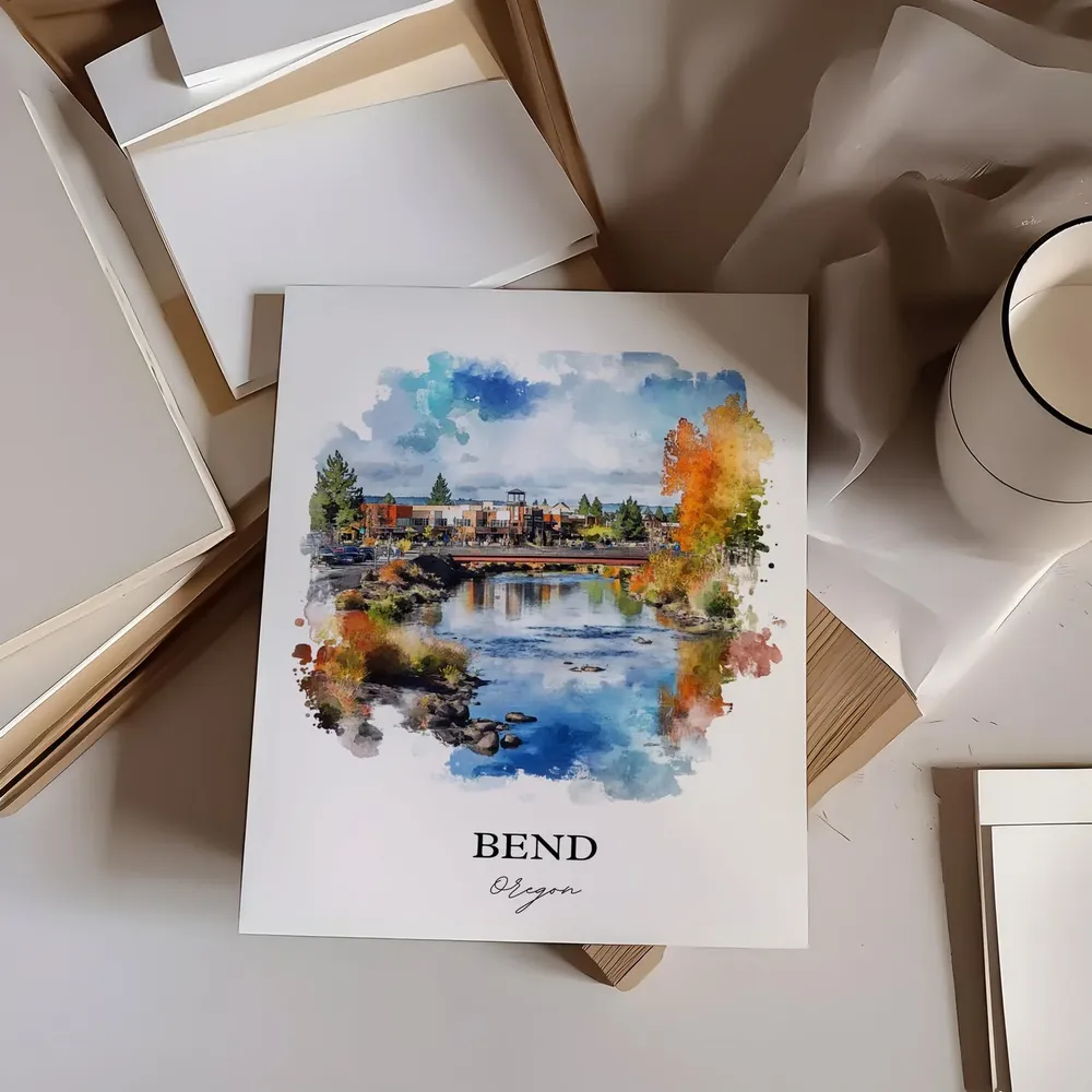 Bend Oregon Watercolor Travel Poster, Art Print - Image 3