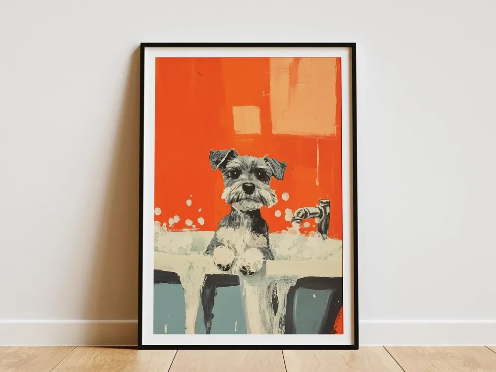 Miniature Schnauzer Puppy Art Print, Nursery Decor
