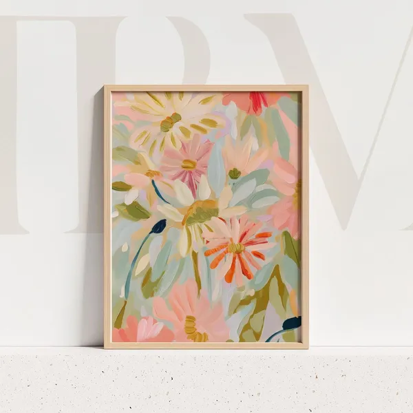 Pastel Fall Wildflowers Art Print, Botanical Decor