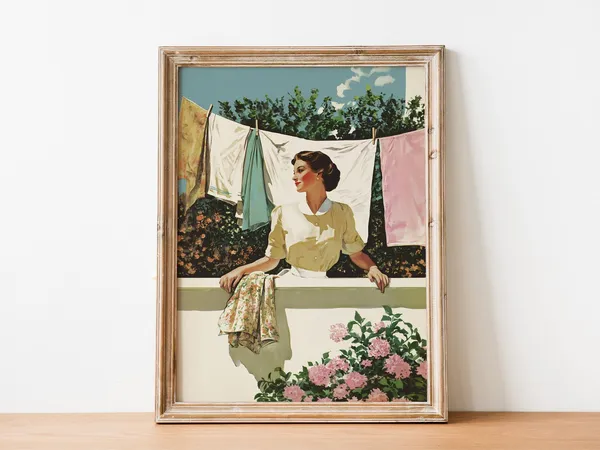 Retro Laundry Day Vintage 50s Housewife Art Print