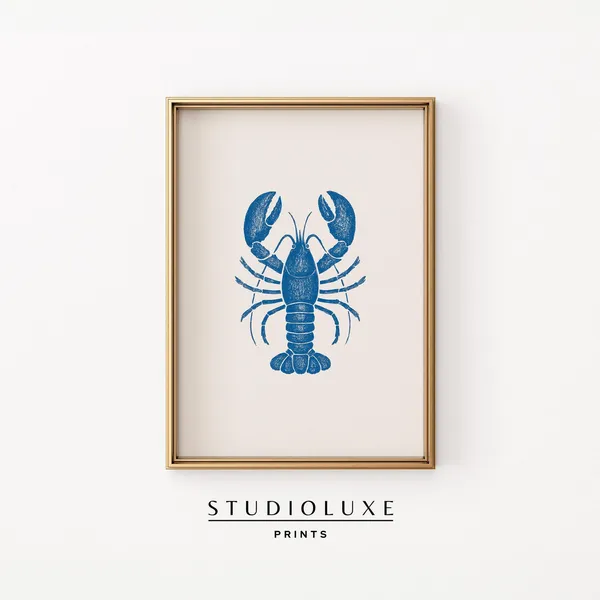 Lobster Nautical Coastal Kitchen Art Print, Vintage