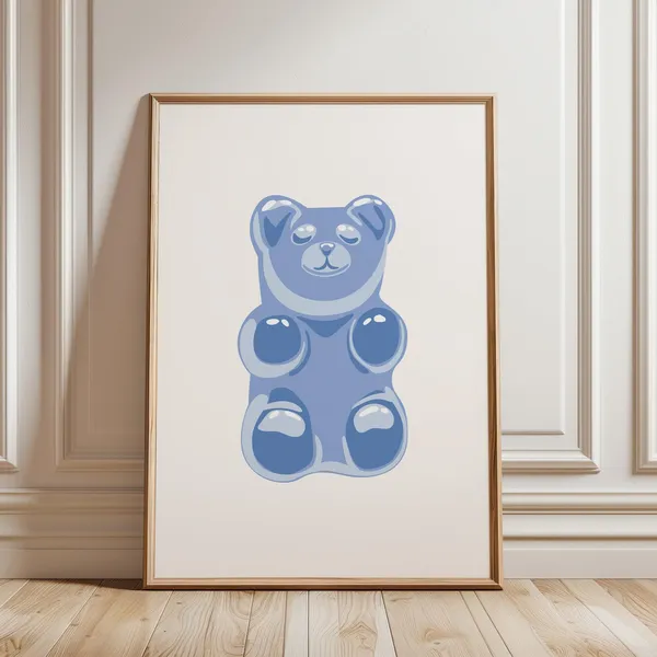 Blue Gummy Bear Art Print, Preppy Nursery Decor