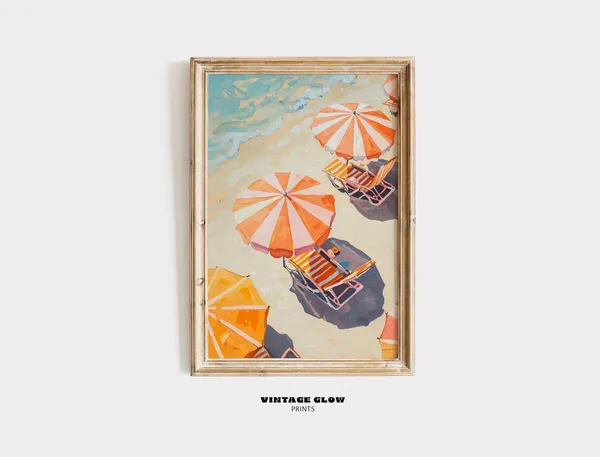Colorful Beach Umbrella Aerial Art Print, Italian Riviera