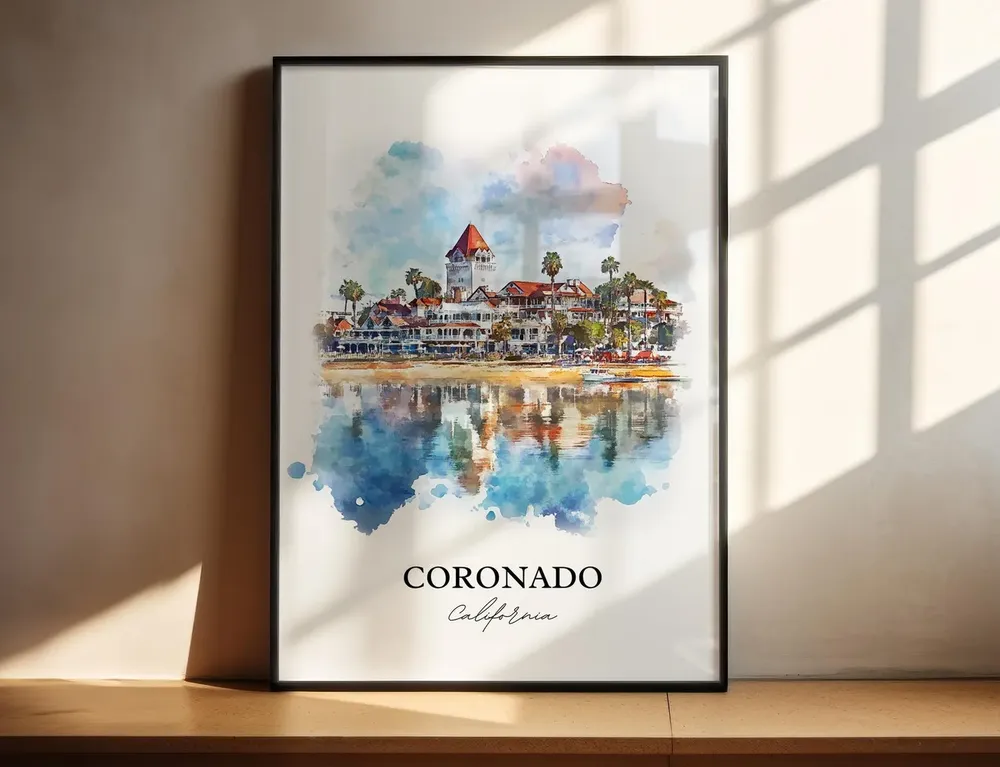 Coronado, CA Watercolor Travel Poster, San Diego