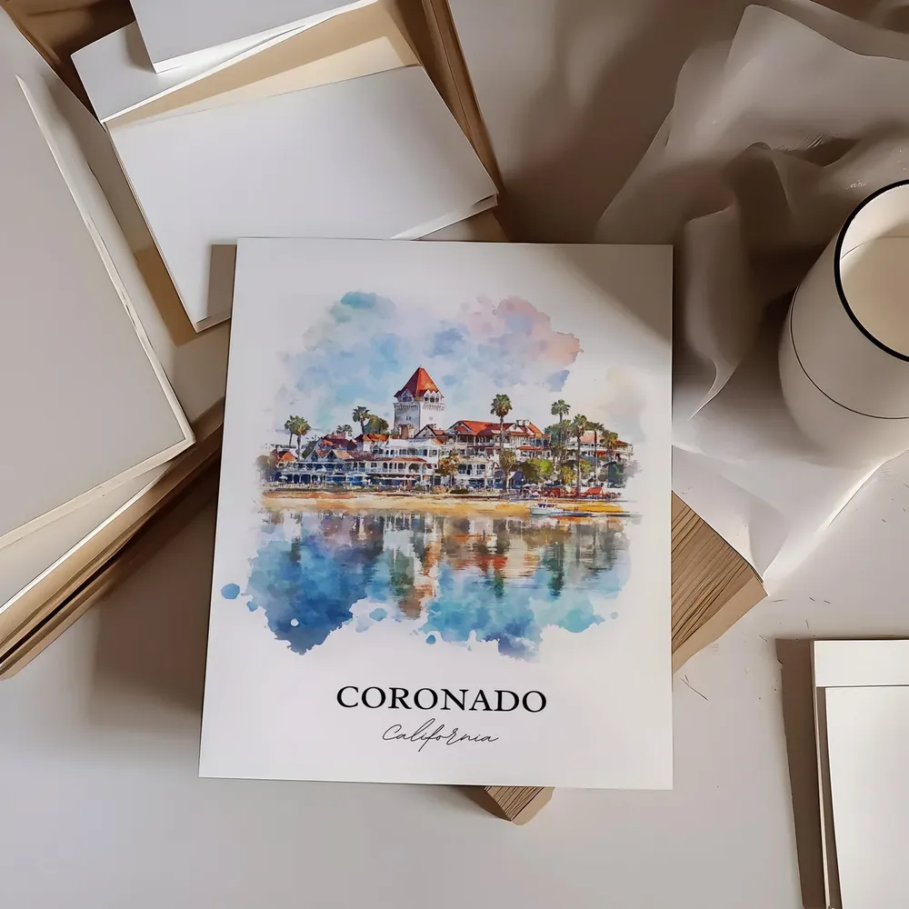 Coronado, CA Watercolor Travel Poster, San Diego - Image 3