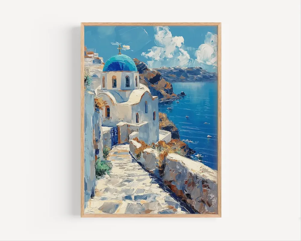 Santorini Church Retro Greece Art Print