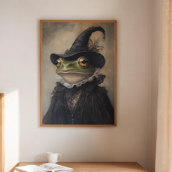 Frog Witch Vintage Halloween Wall Art Print
