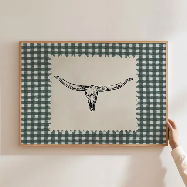 Vintage Gingham Western Bedroom Art Print