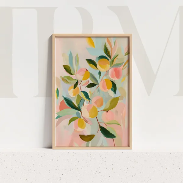 Peach Botanical Print, Pastel Summer Garden Art