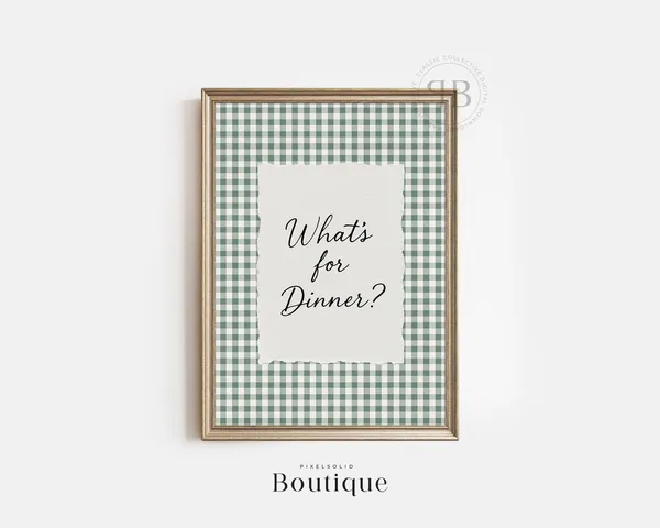 Farmhouse Kitchen Quote Wall Art, Rustic Green Gingham