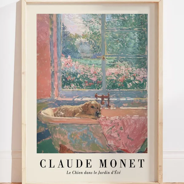 Golden Retriever Bathtub Pink Pastel Bathroom Art Print