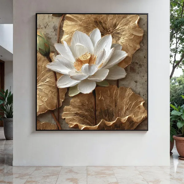 Elegant White Flower Art Print, 3D Floral Painting