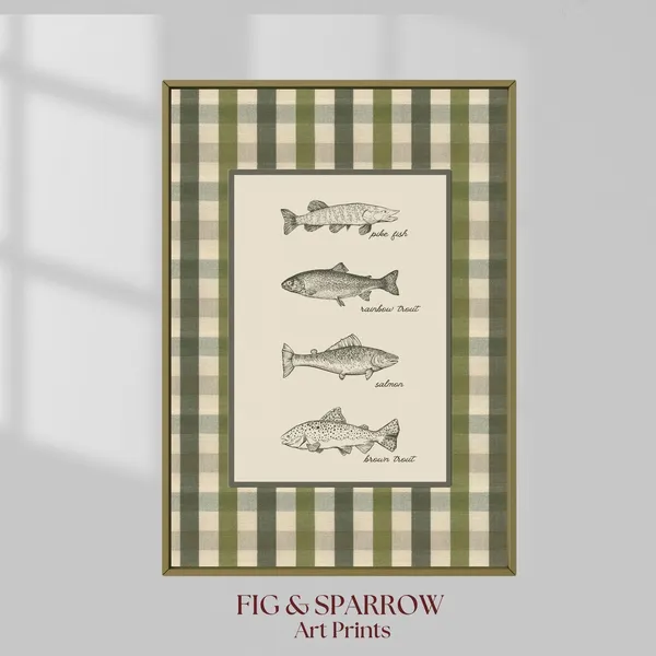 Vintage Fish Species Chart, Rustic Cabin Art Print