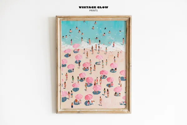 Retro Coastal Beach Art Print, Vintage Bathroom Decor
