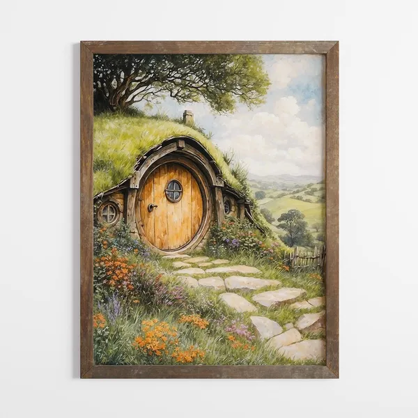 Shire Fantasy House Watercolor Art Print, LOTR Inspired