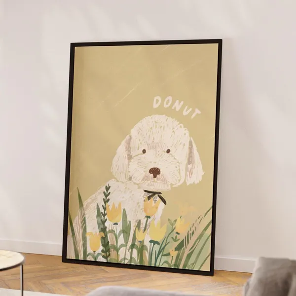 Custom Pet Portrait Bouquet Gift Wall Art Print