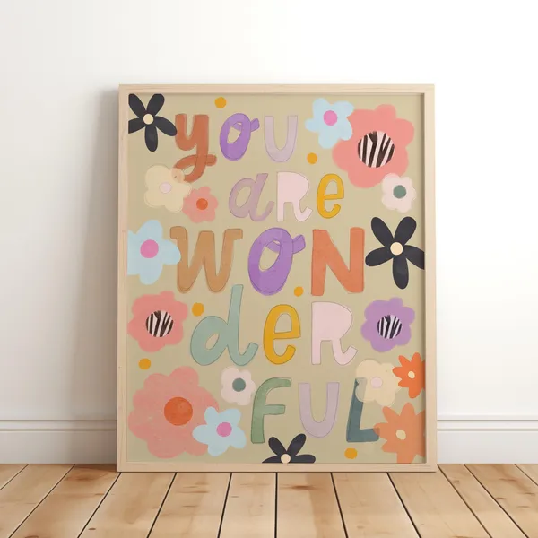 You Are Wonderful Nursery Floral Botanical Art Print