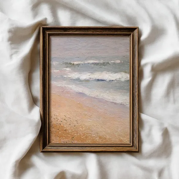 Summer Beach Impressionist Art Print, Neutral Coastal
