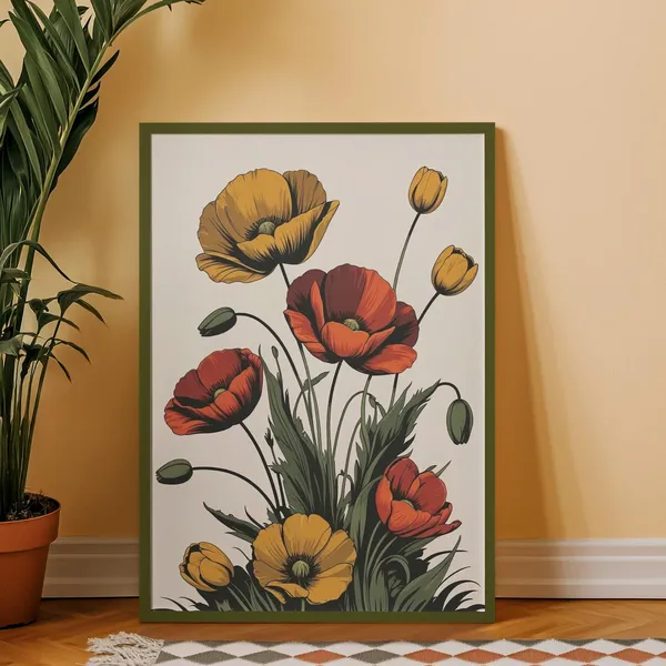 Vintage Botanical Poppy Art Print, Floral Illustration
