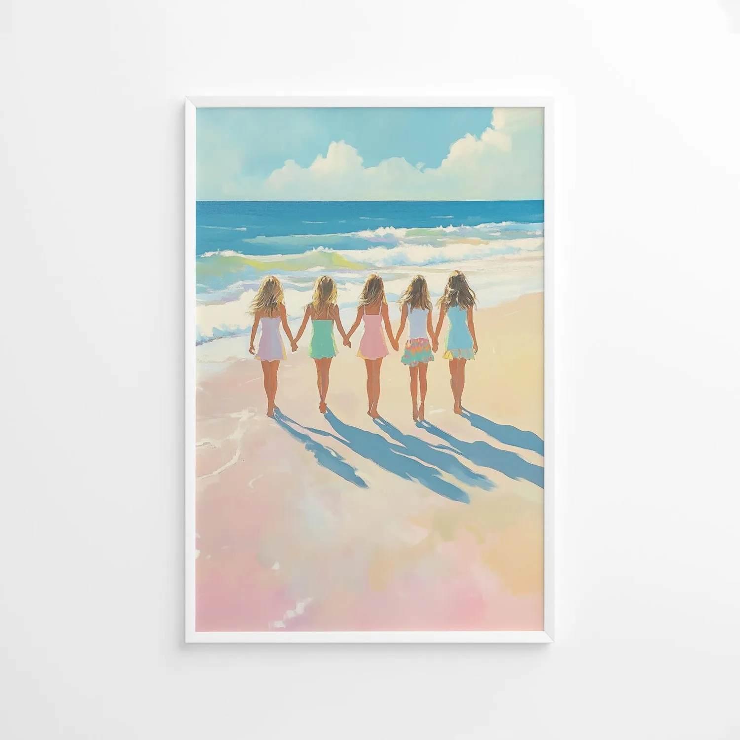 Beach Girls Summer Friendship Art Print, Coastal