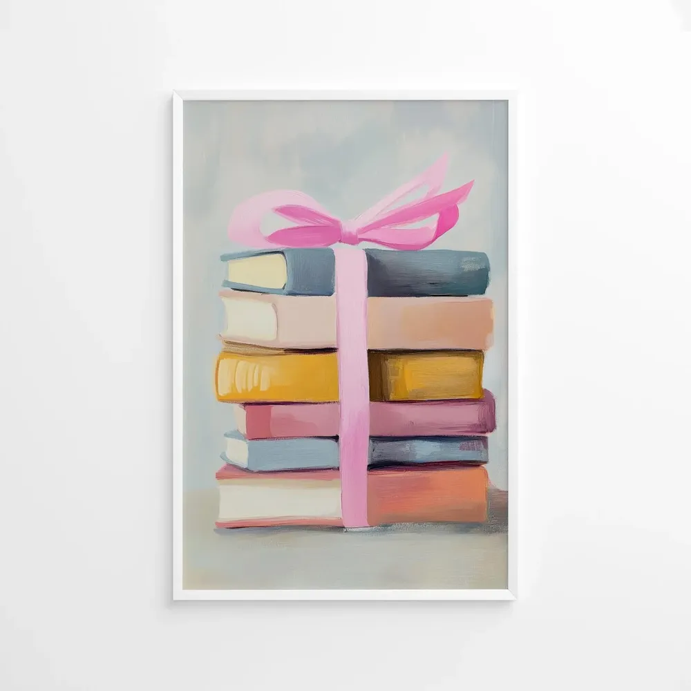 Book Stack Poster, Pastel Literary Wall Art