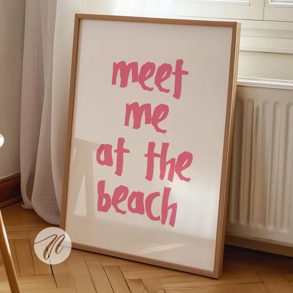 Meet Me At The Beach Pink Tan Poster Print